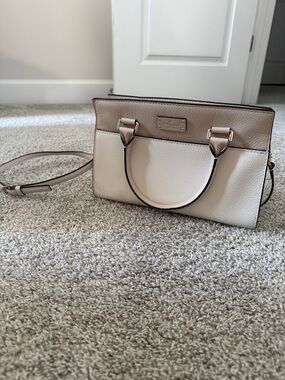 kate spade Cream and Beige Pebbled Leather Satchel with Detachable Strap